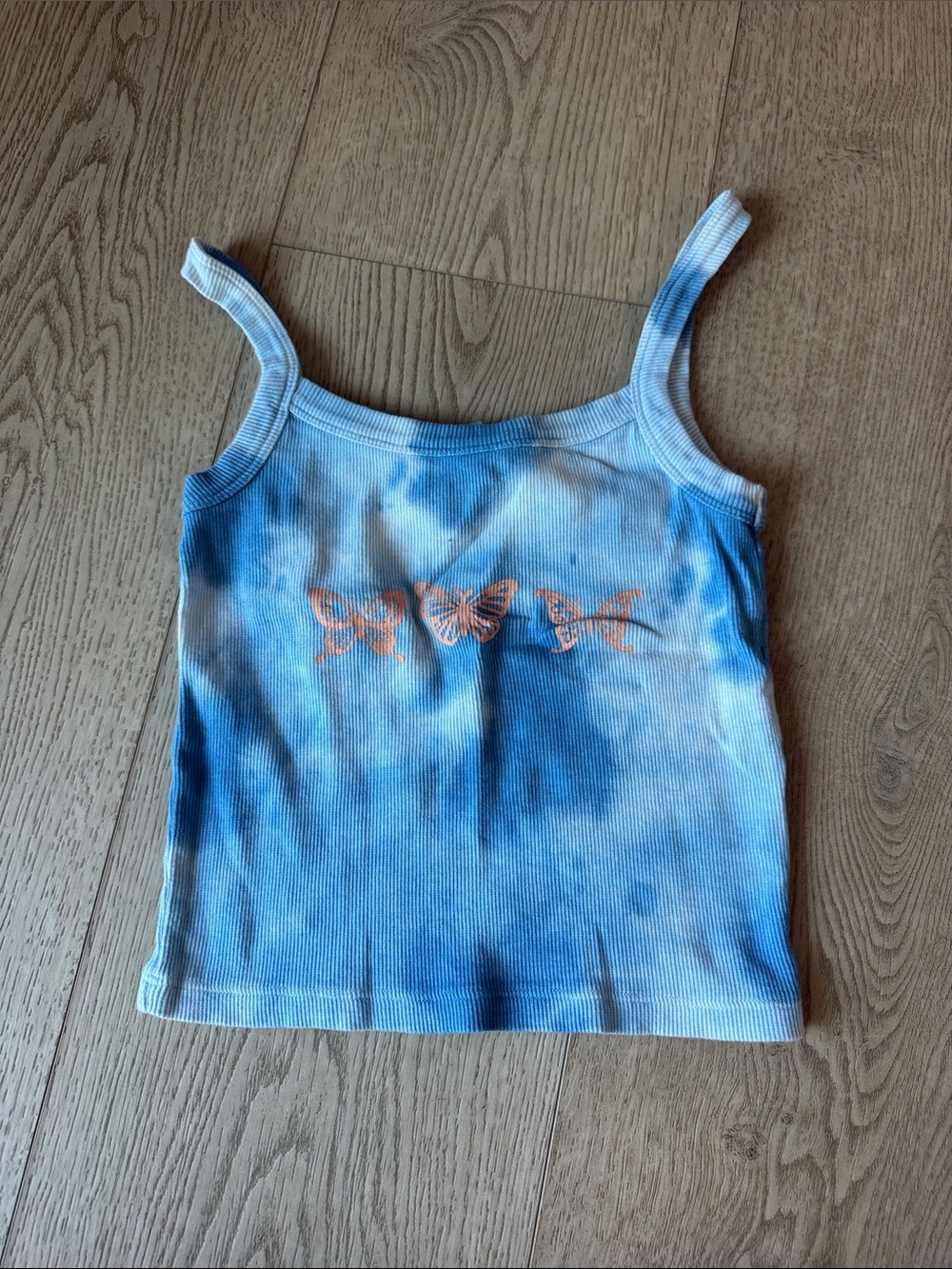 Blue Tie-Dye Butterfly Ribbed Tank Top